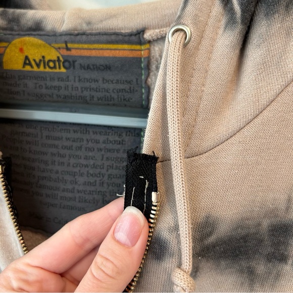 Aviator Nation Hand-Dyed Zip Sweatshirt Tan and Black Size Large - Picture 6 of 15